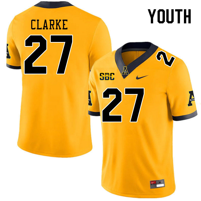Youth #27 Ronald Clarke Appalachian State Mountaineers College Football Jerseys Stitched Sale-Gold